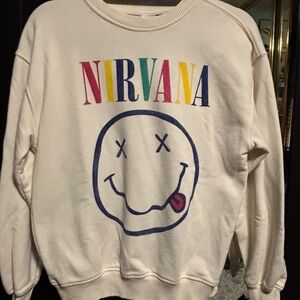 Zara White Multicolor Nirvana Graphic Crewneck